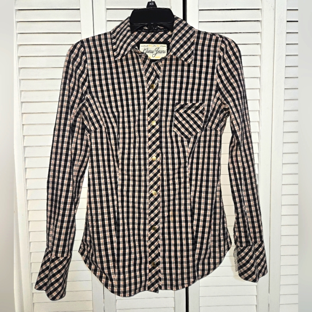 Guess Jeans Women's M Plaid Long Sleeve Shirt